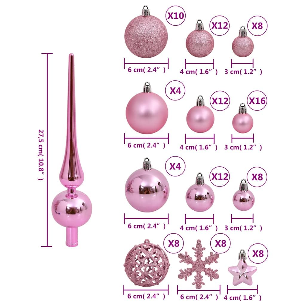 111-teilige Weihnachtskugel Set Rosa Polystyrol 3 cm 4 cm 6 cm, mit Stern und Schneeflocke, Schlaufe zum Aufhängen, für Baum und Winterdeko, Schmuck