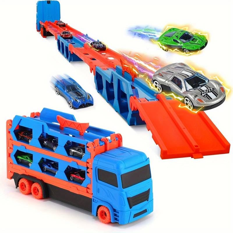 PLUSPOINT Big Hauler Transporter Truck Toy Set with 2 Ejection Race Track, Mega Deform Catapulting and Shooting Folding Storage Car Carrier with 2 Metal Car Gift for Kids Age 3+ (Trailer) (B07Y26W7M4) Amazon Price History, Amazon Price Tracker