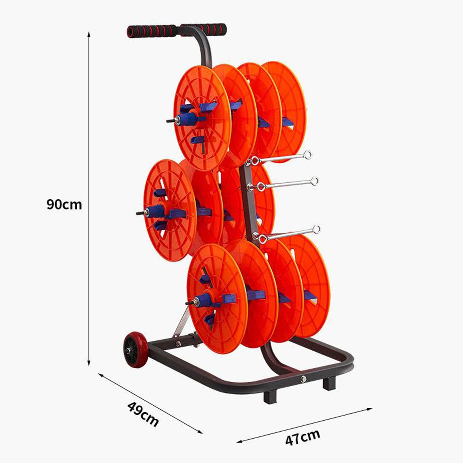 Dispenser per bobine di cavi con ruote, svolgitore di filo resistente, contenitore multiasse per elettricisti, spinner per cavi industriali e organizer