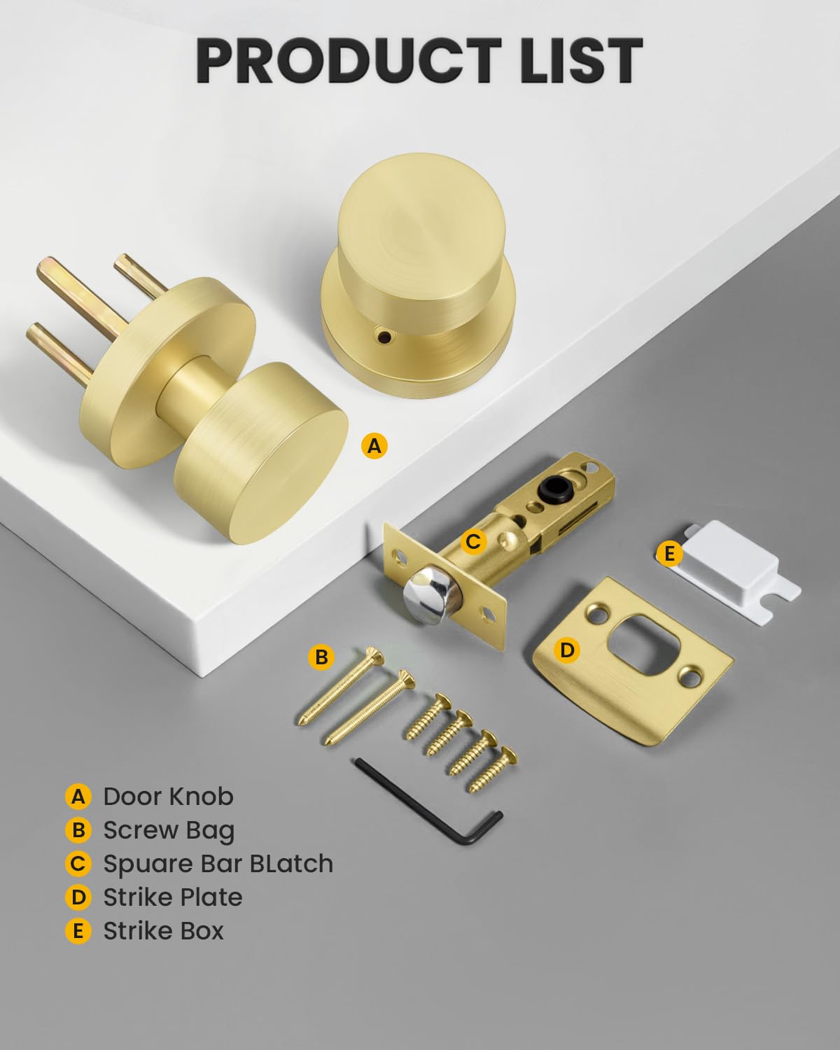 Brushed Gold Closet Door Knobs - 6 Pack -7