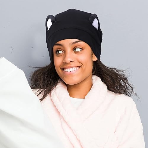 Miniatura 5 de Hat Hut Gorro de satén de seda para el cabello, gorro de dormir para cabello rizado, gorro ajustable con forro de seda con orejas
