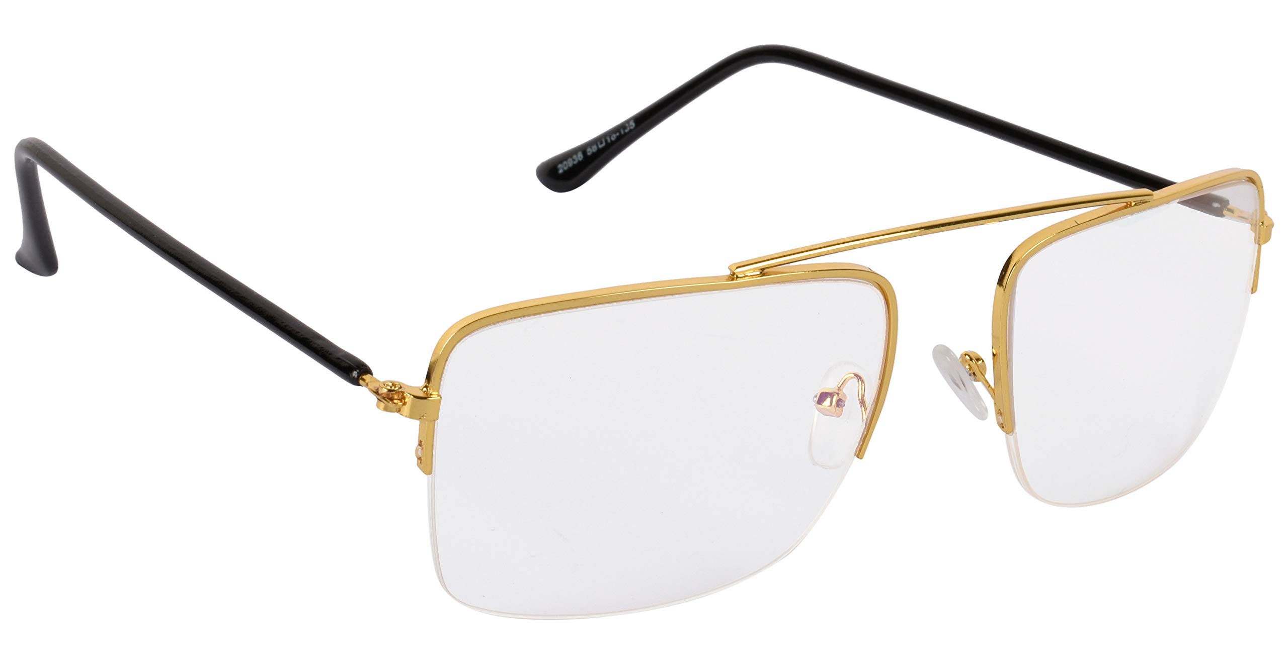 NuVew® UV Protected Rectangular Unisex Sunglasses - (Clear Lens | Gold-Black Frame | Medium Size | NW-RAEES-22)