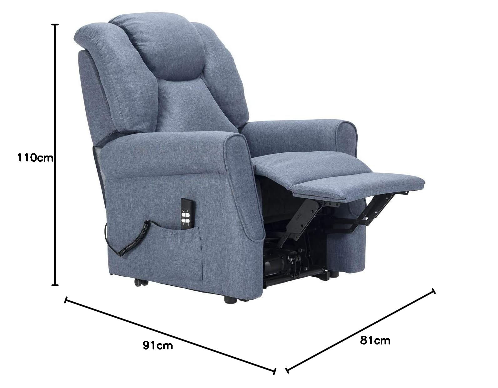 Angela 2 Moteurs Fauteuil releveur Relax Dispositif Médical système de Roue Doux siège à Micro-Ressorts résistant aux Taches fauteuils inclinables Bleu Denim