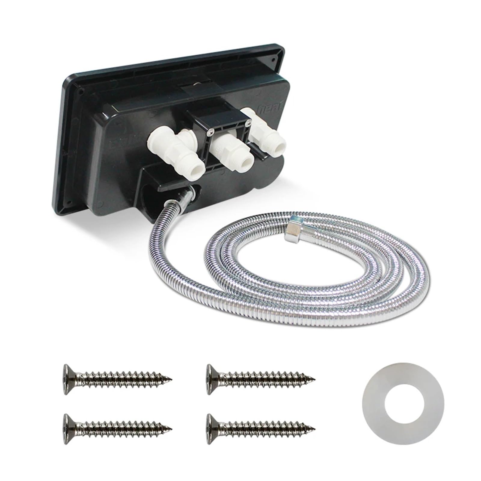 Kit Box Doccia Esterno Nero con Serratura Anti-Perdita, Tubo Flessibile in Metallo da 1,5 m, ugello for Il Risparmio idrico for Accessori da Camper per modifiche Interne ed Esterne