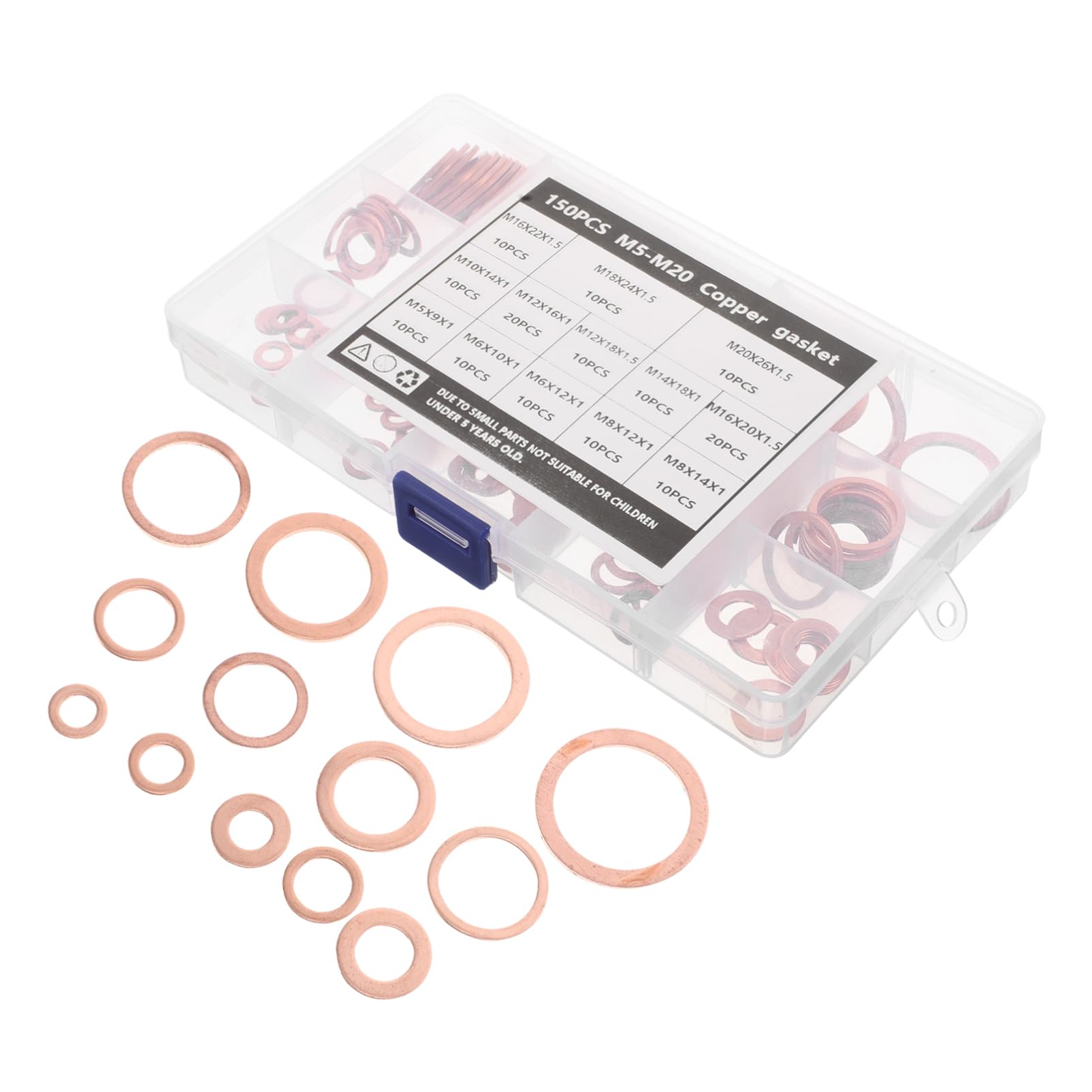 Holibanna 150Pcs Copper Sealing Washer Kit Oil Drain Plug Gasket Assortment Reliable Leak Prevention Multiple for Equipment Durable Metal Crush Seal Gaskets