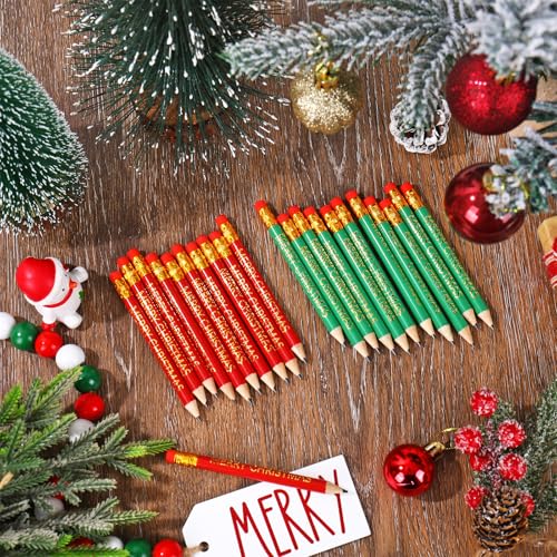 Whaline 50 Pcs Lápices Cortos Navideños con Goma miniatura 3