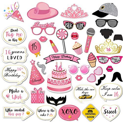 SZSMART 16 Anni Photo Booth Compleanno, 44pcs