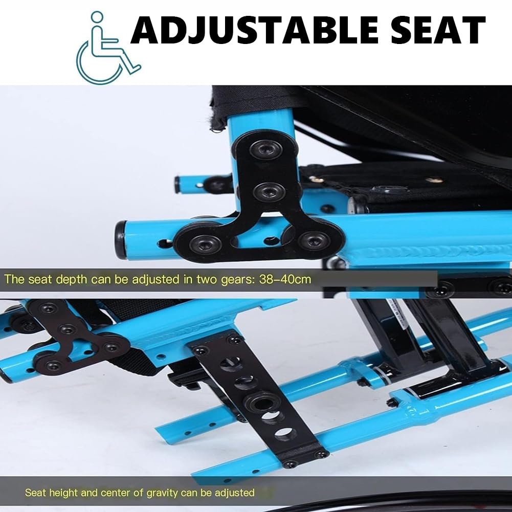 Silla de Ruedas Manual Ligera, Sillas de Ruedas Deportivas Portatiles para Adultos, Silla de Ruedas Plegable de Viaje Transit/Black 38Cm