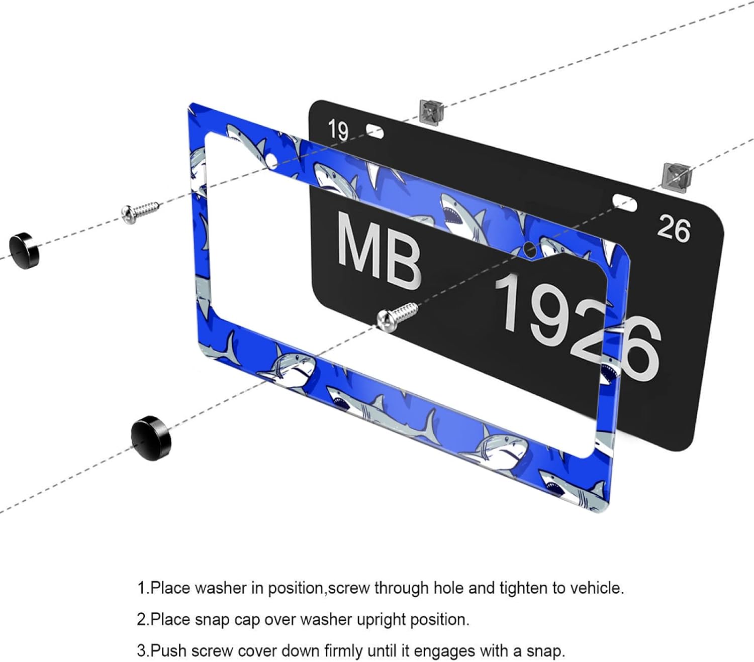 Larkverk Shark Elements License Plate Frame,Aluminum Car Plates Tag Frames,Personalized License Plate Frames for Women Gift, US Standard 12''x6'' - Image 4
