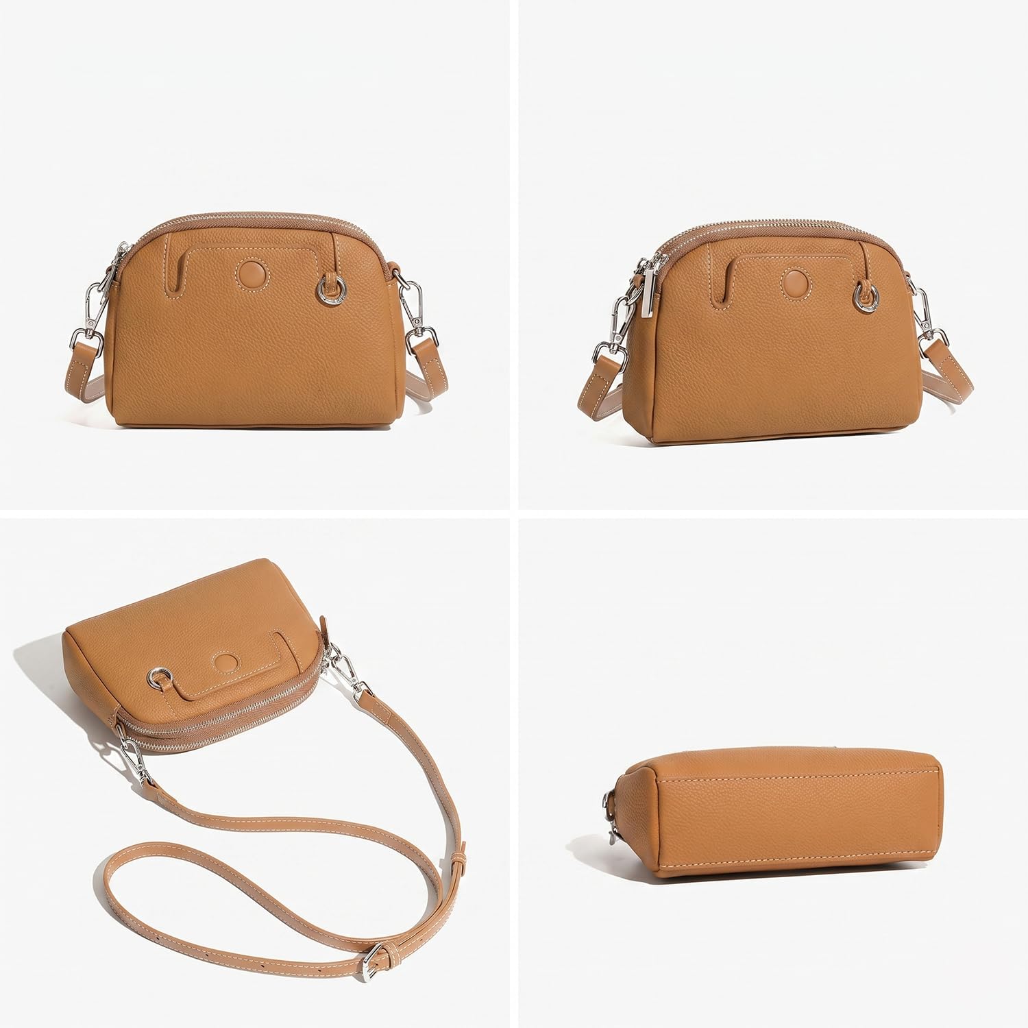 Bolso Bandolera Mujer de Cuero Flor Genuino, Gran Capacidad Bolso Diario con Monedero Mini, Elegante Bolso de Hombro Minimalista para Trabajo Marrón