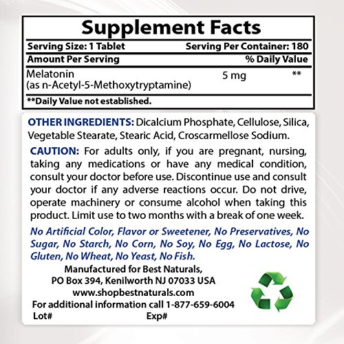 Best Naturals Melatonin 5 Mg & Vitamin B12 6000 Mcg #TOP1