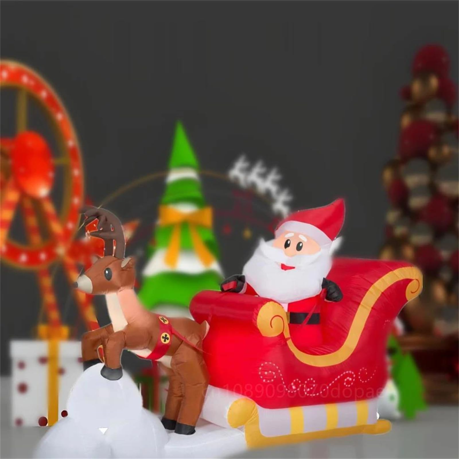 Décorations gonflables de noël 1,5 m père noël en traîneau avec Renne intégré LED pour intérieur et extérieur décoration Amusante Jardin fête de Vacances