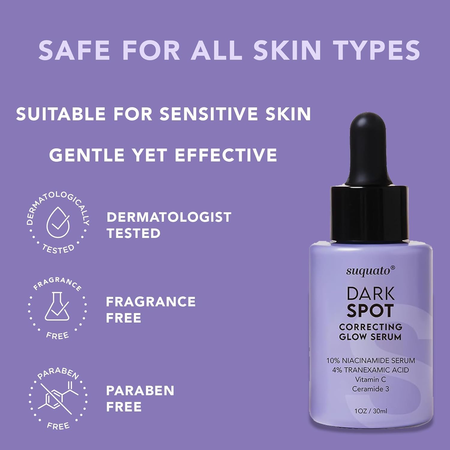 suquato Dark Spot Remover Serum – For Face Hyperpigmentation & Melasma Care – Brightening & Dark Spot Correcting Glow with Tranexamic Acid + Niacinamide + Vitamin C (30ml) - Image 6