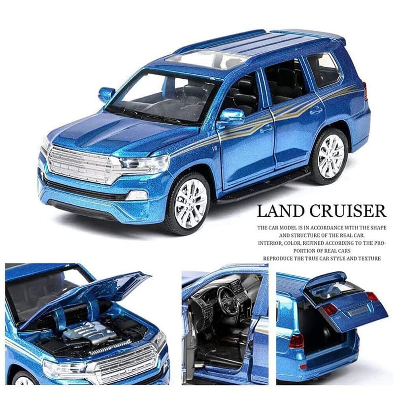 Image of PINQUE Kids New Car 1:32 Land Cruiser Diecast Alloy Metal Pull Back Car with Openable Doors Music Sound and Light Vehicle Toy Car for Boys (Multicolor)