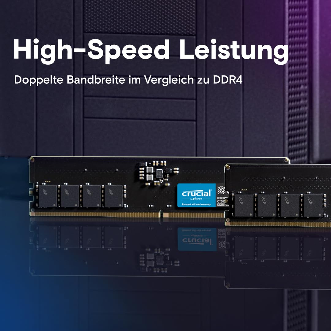 Crucial DDR5 RAM 16GB 5600MHz, PC Computer Arbeitsspeicher, (auch 5200MHz / 4800MHz) CL46 - CT16G56C46U5