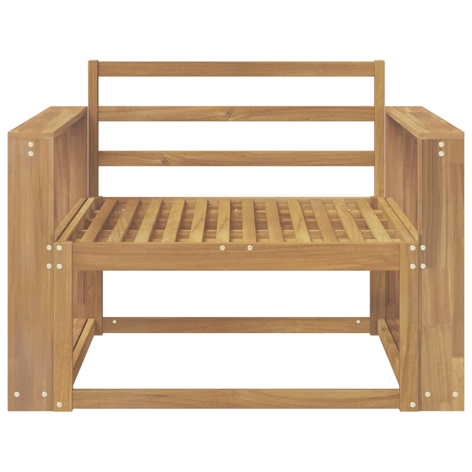 Canapé central d'extérieur en bois d'acacia massif, blanc, résistant aux intempéries, pour balcon, terrasse, avec dossier à lattes et 1 place, meuble de salon moderne pour la relaxation et le