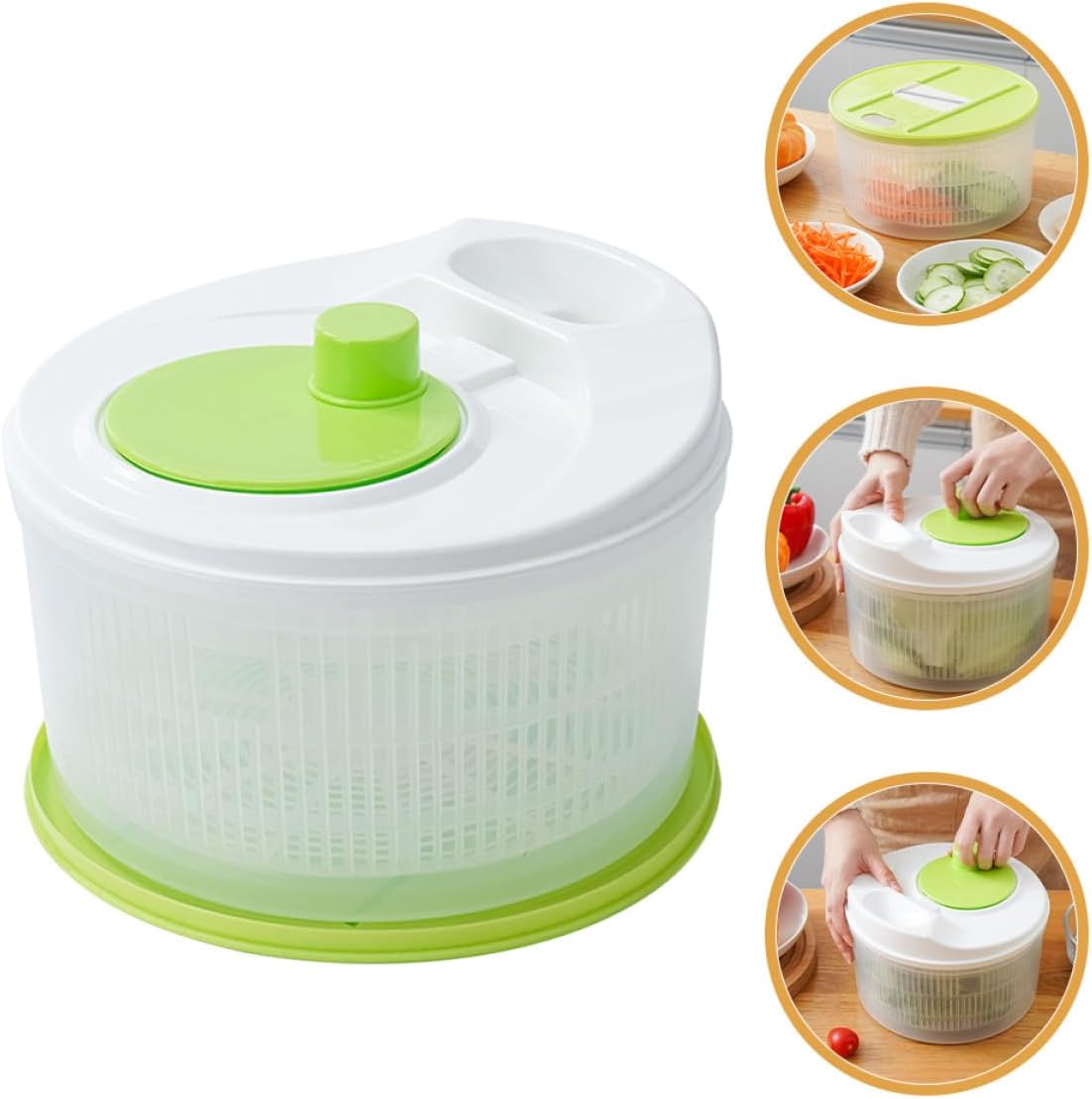Multi-functional Salad Spinner and Vegetable Slicer Cutter Bowl White Manual Fruit Washer with Dehydration Basket for Kitchen Vegetable Cleaning and Drying
