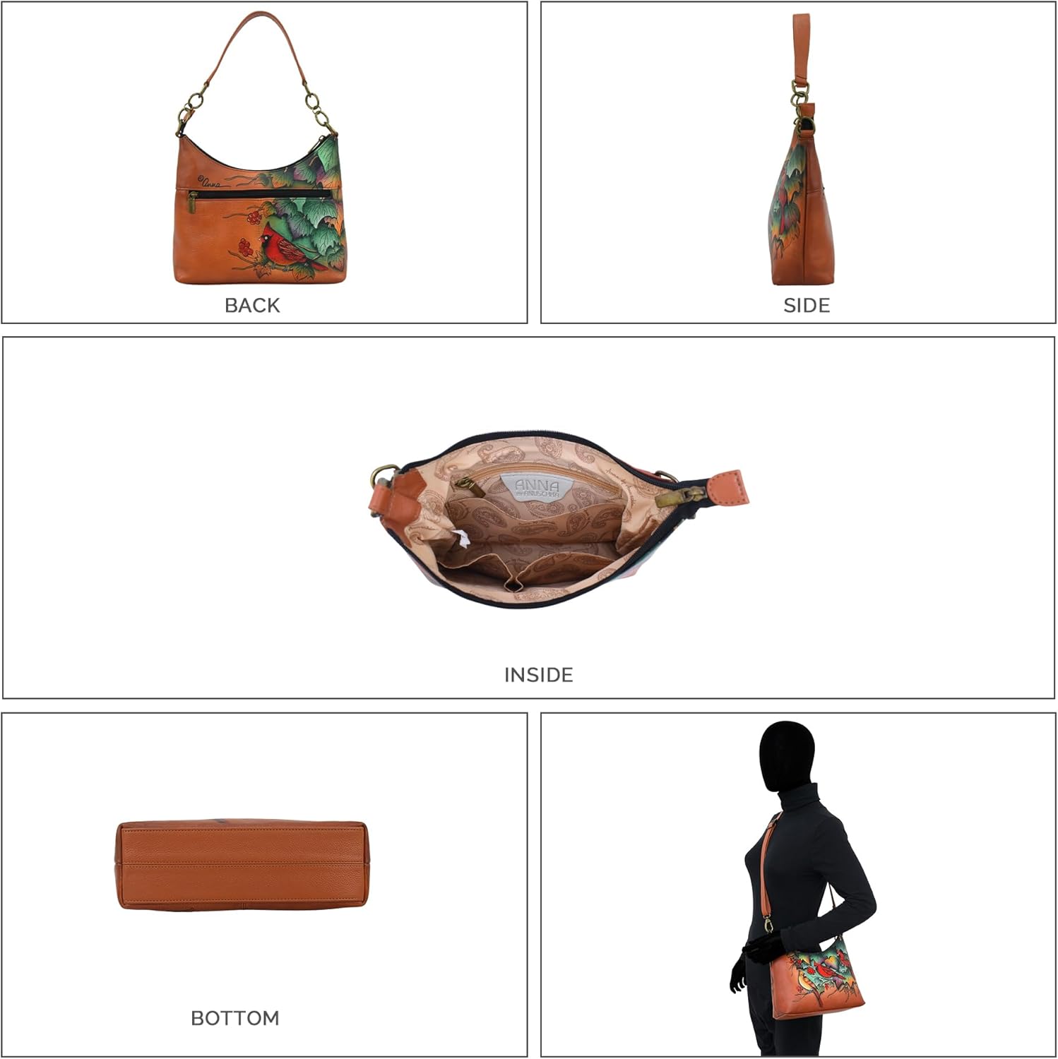 Anna by Anuschka Women's Original Hand-Painted Genuine Leather Hobo Shoulder Bag - Image 4