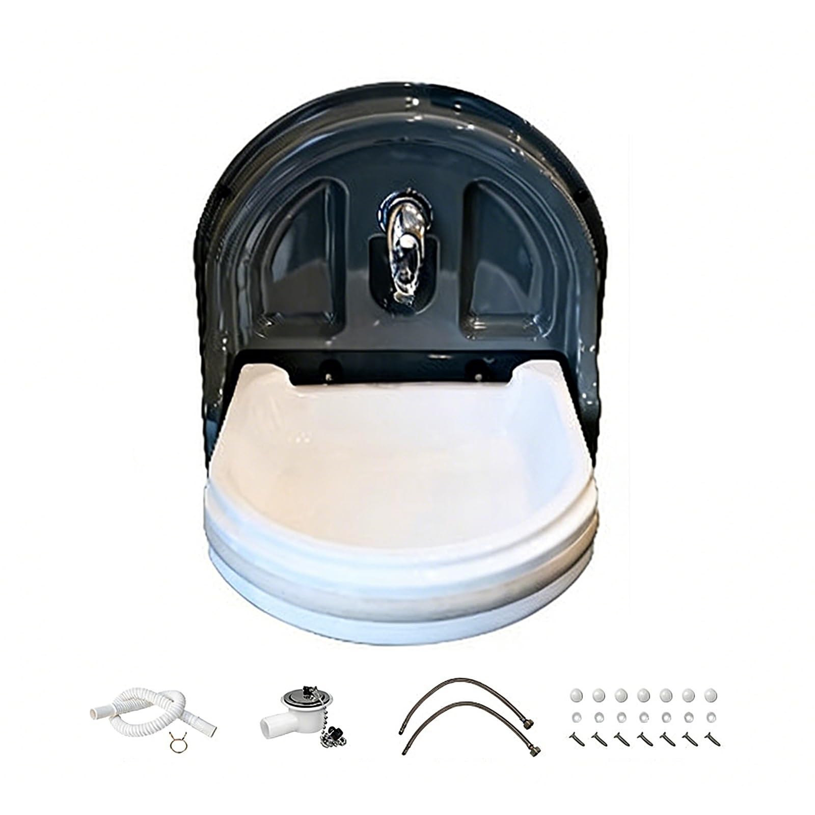Plegable Fregadero Camper con Grifo, Fregadero Cocinade Acrílico, Incluye Desagüe, Apto para Caravanas, Autocaravanas y Caravanas(Gray)