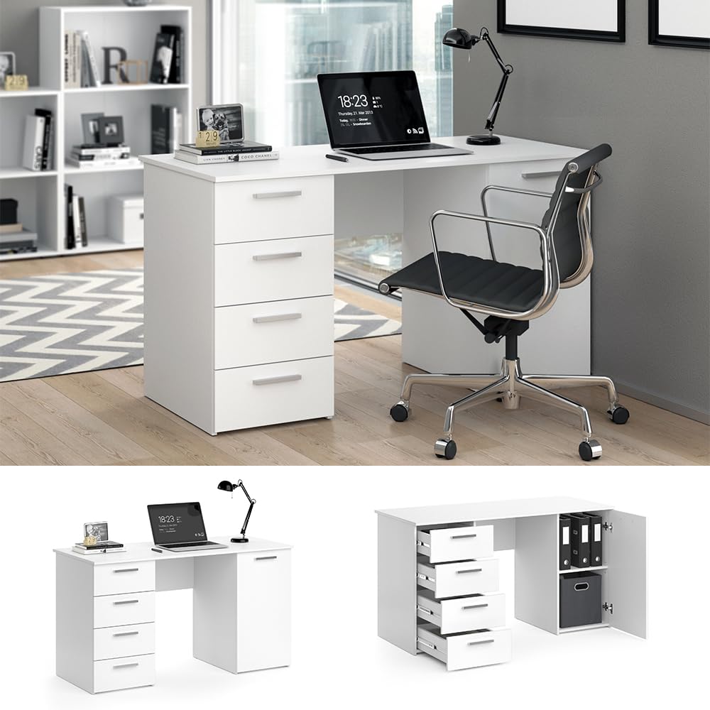 Vicco Scrivania Nico, Bianco, 137 x 60 cm | adatto come postazione di lavoro e combinabile con sistemi di scaffalature