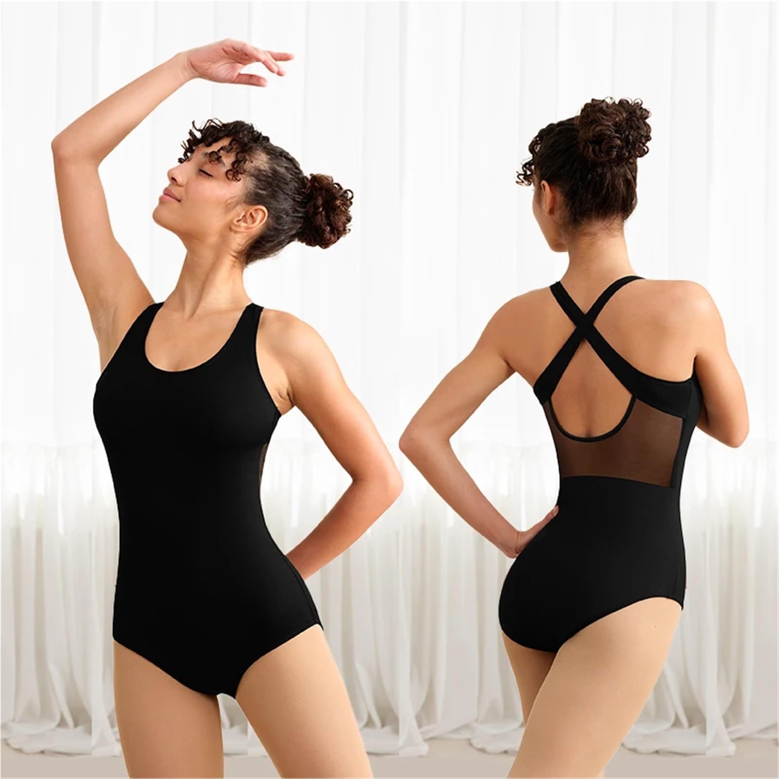 Maillot Ballet Mujer Malla de ballet sin mangas for mujer, for adultos, for danza, gimnasia, forro acolchado en el pecho, espalda cruzada