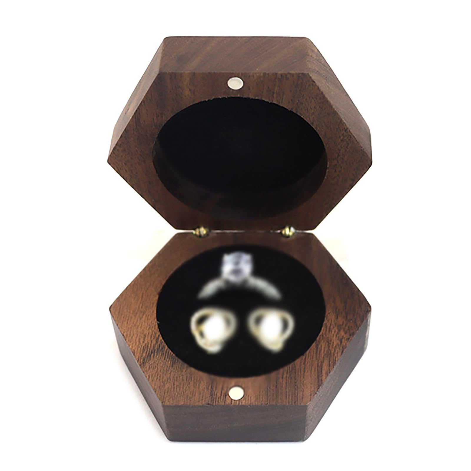 DUMRALBQE Wooden Ring Box Wooden Hexagonal Pair Ring Box Small Earring Storage for Storage and Placement(Noir)