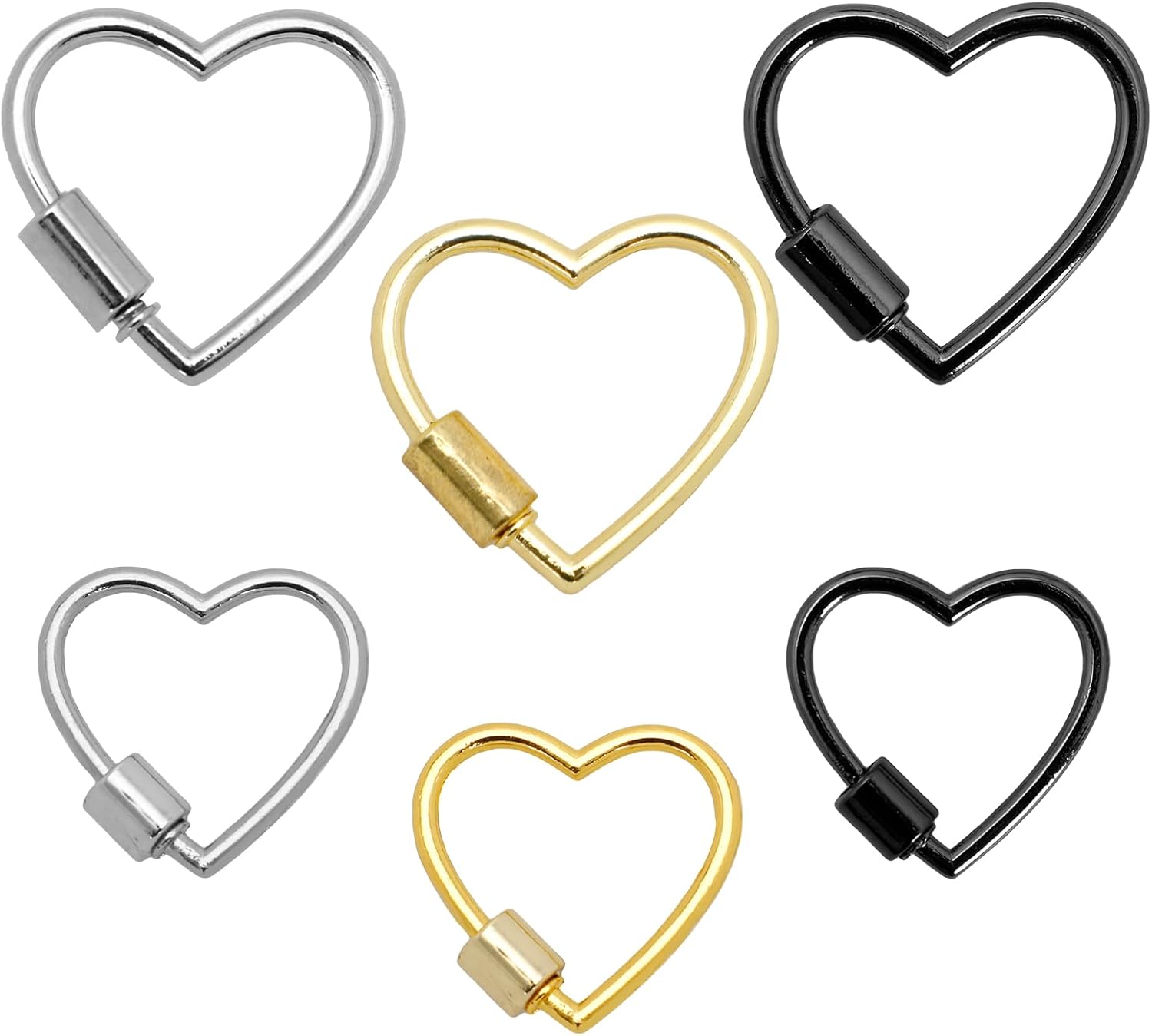 6pcs Heart Shape Screw Carabiner Keychain, Metal Heart Keychain Clip, Multi-Function Small Cute Locking Carabiner Hook in Gold White Black(30mm & 25mm)