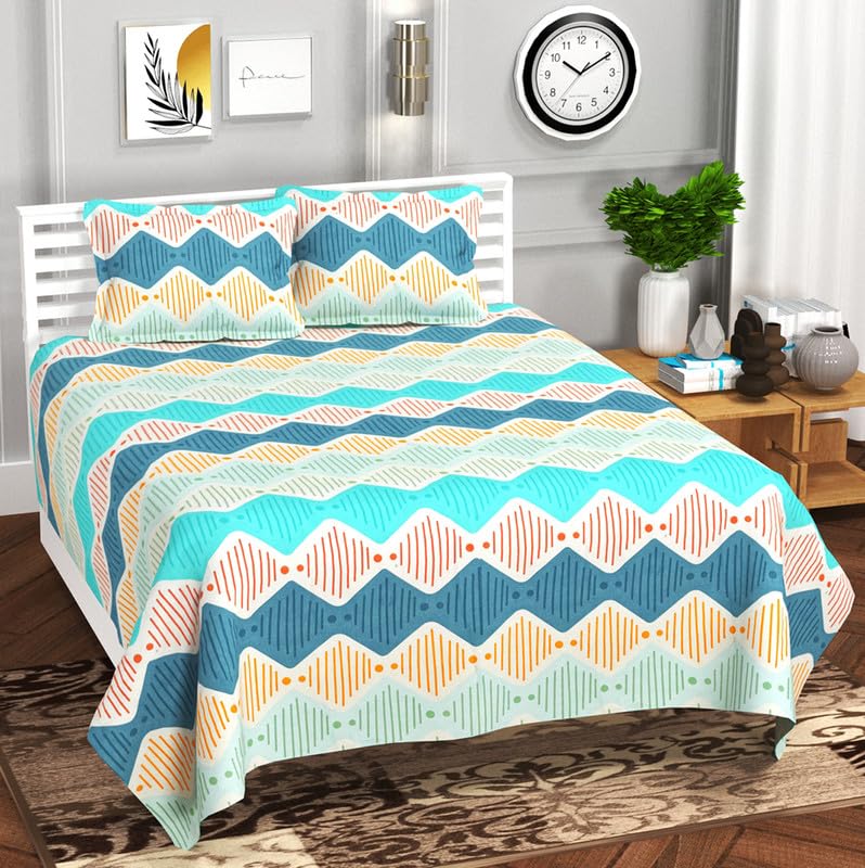 BSB HOME Kingston Collection Ultra King Size Bedsheets with 2 King Size Pillow Covers| Luxury Soft Sheets, Breathable, Shrinkage (3 Piece Set, 108X108 Inches Blue Red Green Cotton)