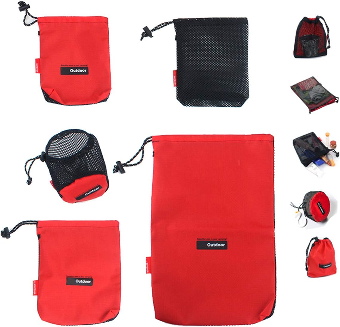 Drawstring Bags/Pouch/Ditty/Mesh-Stuff-Sack for Camping/Travel Cord/Bag - Storage 5-in-1 Travel Use Nylon 5 Pieces