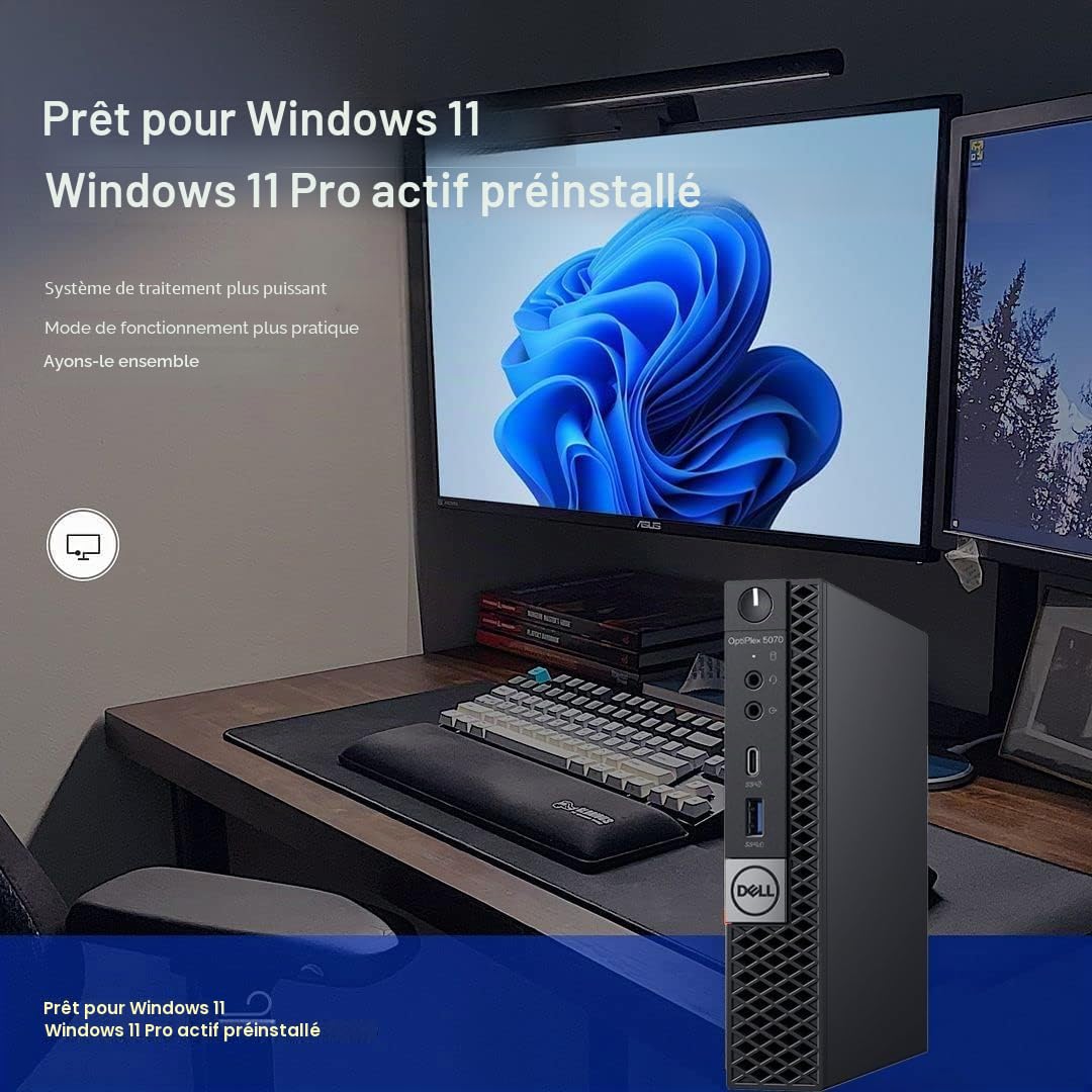 Dell Wyse 5070 Mini Ordinateur de Bureau Intel Pentium Silver J5005 1,5 GHz, 8 Go de RAM, SSD 256 Go, USB WiFi, Bluetooth, Clavier et Souris QWERTY américains, Windows 11 Pro (Reconditionné)