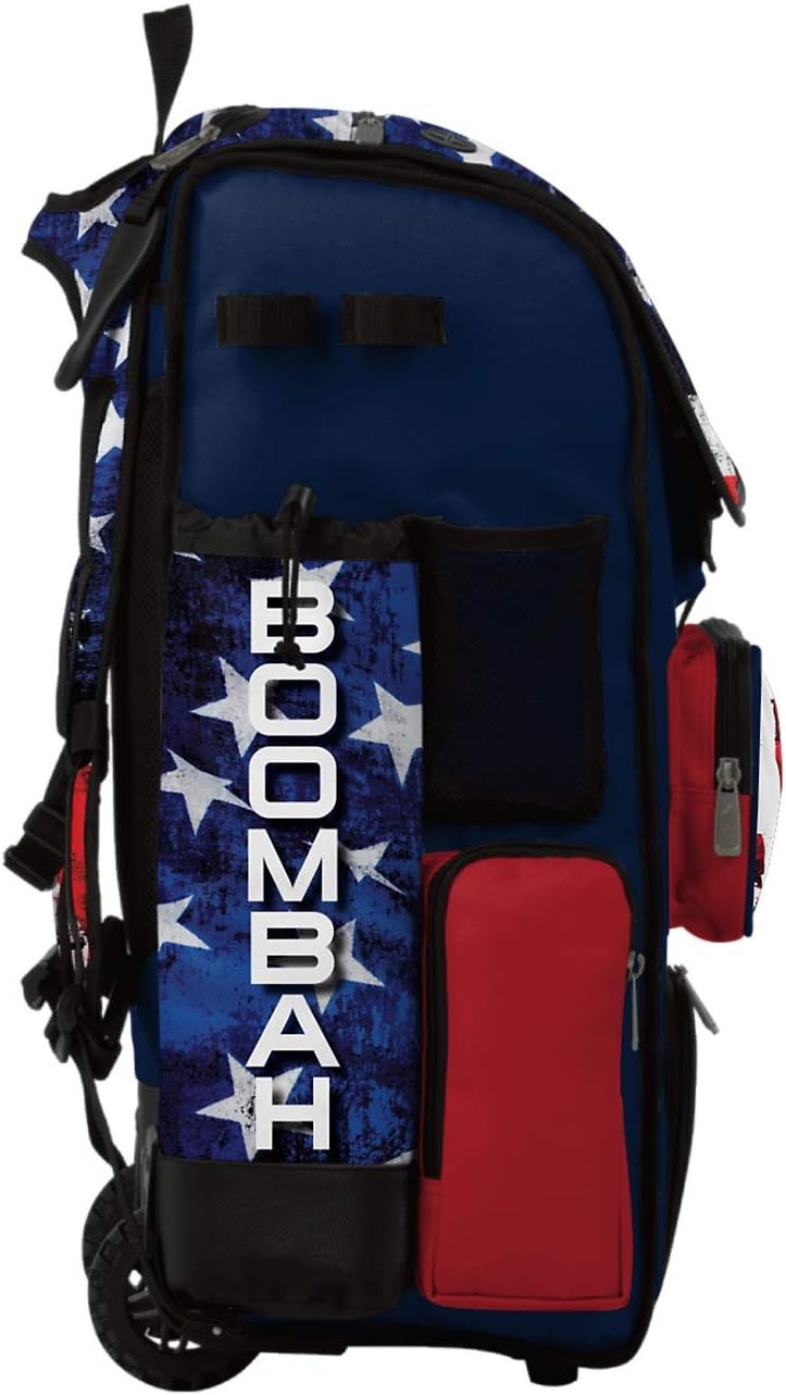 Boombah Superpack Hybrid Rolling Bat Bag - USA Stars & Stripes Navy/Red/White - Wheeled & Backpack Version
