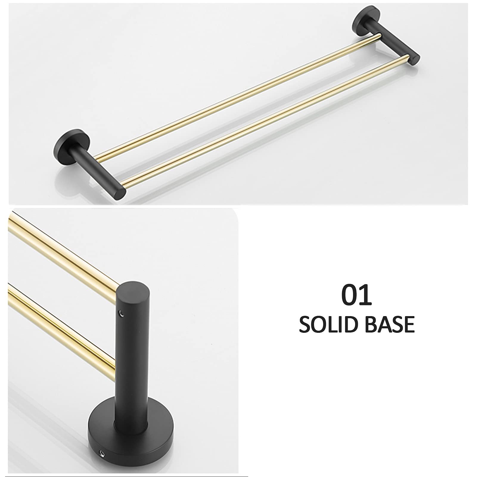 Torre Doble Torre de Cobre Blanco Redondo Barra de Toalla 40 cm / 50 cm / 60 cm, suspensión de Torre montada en la Pared para baño Cocina-Negro + Oro, Cromo (Size : 50cm)