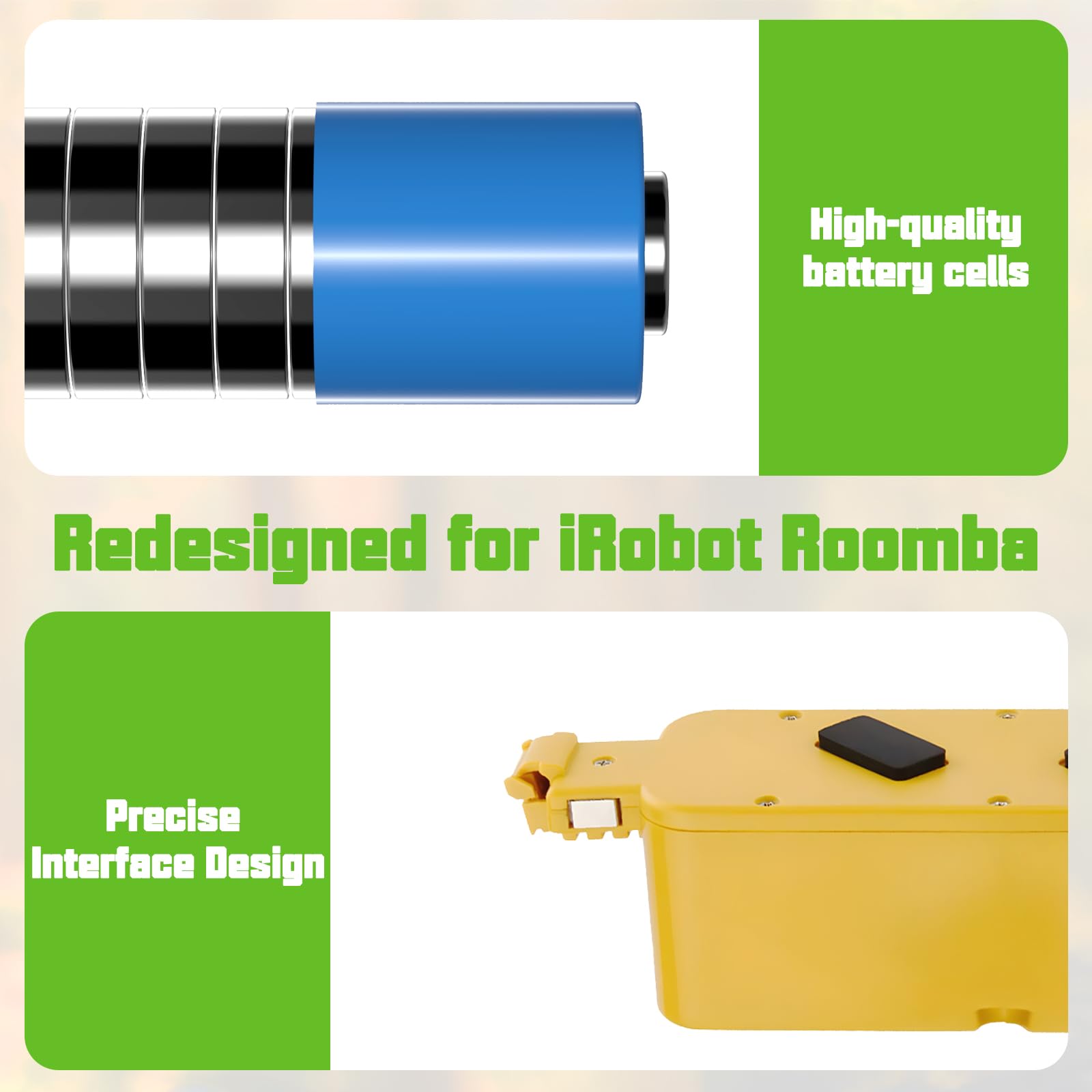 Batteria di ricambio NiMH da 14,4 V 4000 mAh con maggiore sicurezza e durata prolungata – Compatibile con Roomba 400 Serie 405 410 415 416 418 4000 4100 4105 4110 4130 4150 4170 4188 4210 4220