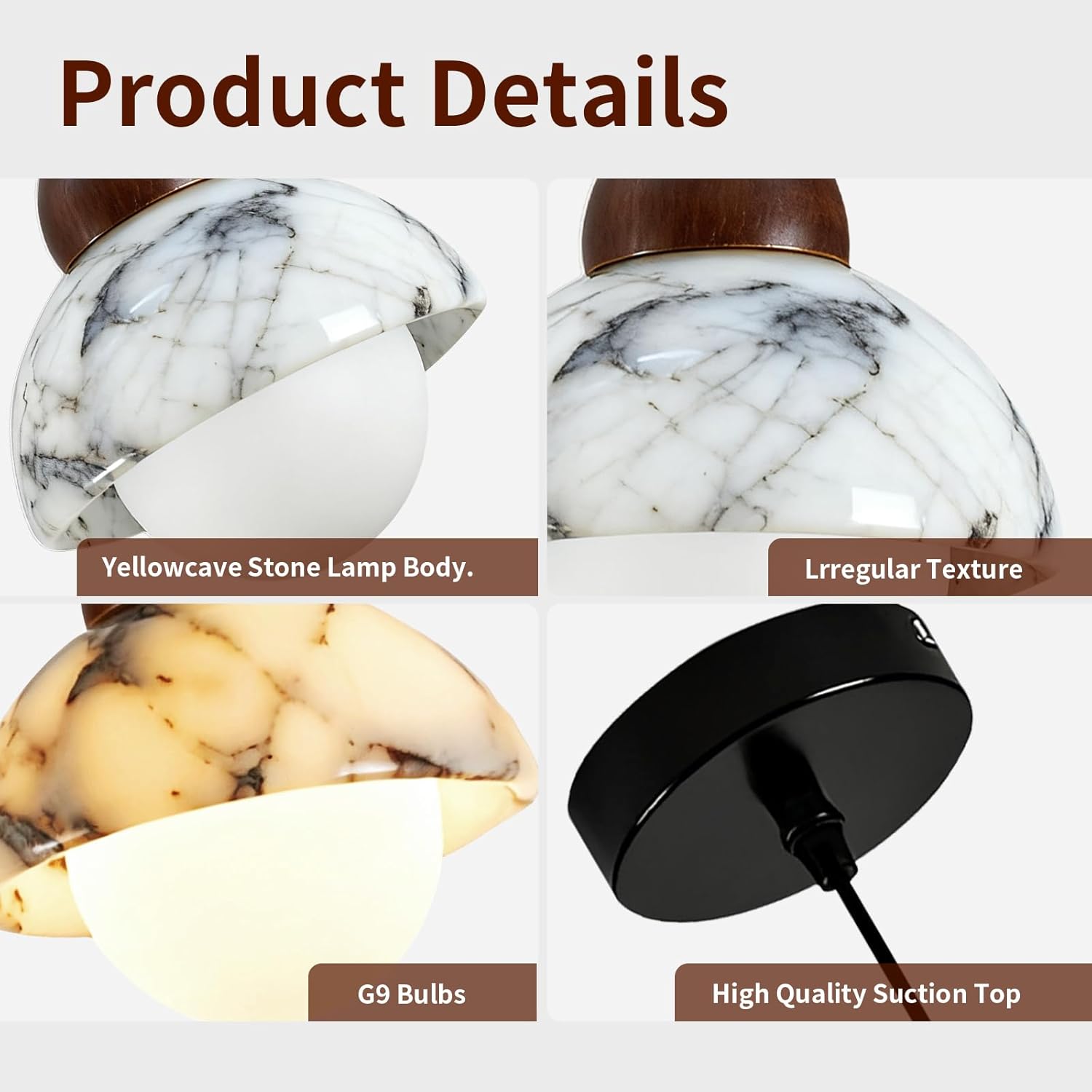 Wabi Sabi Pendant Light, 4.7in Natural Stone Pendant Light 1 Pack with E27 LED Bulb, Adjustable Cord Metal Canopy Stone Lamp for Dining Room Bedroom Kitchen (Black-Based Circular)