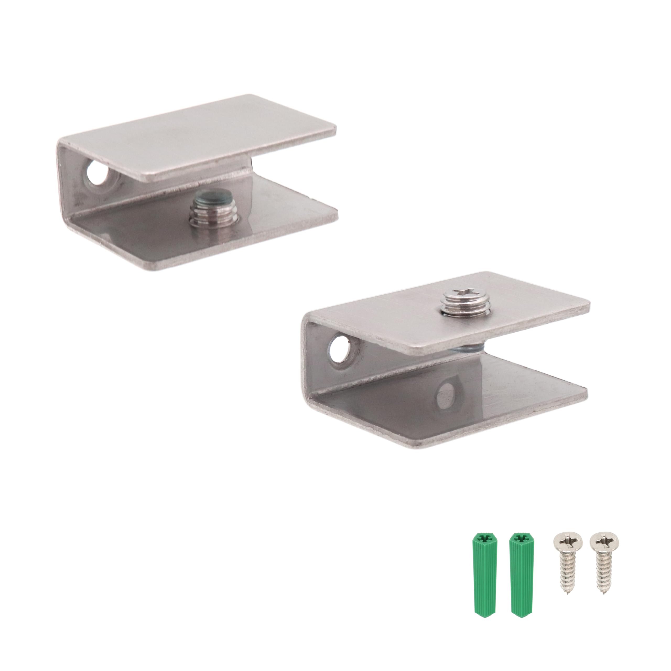 Scxcly Silvery 4Pcs Glass Shelf Brackets, 8-12Mm (Applicable Thickness) Wall Mount Clamps Glass Shelves, 304 Stainless Steel (Silvery)