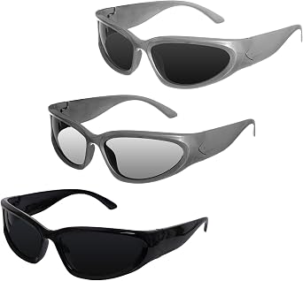 Nydotd 3 Pairs Y2K Sunglasses for Women Men Fashion Sport Shades Sun Glasses Trendy Wrap Around Sunglasses