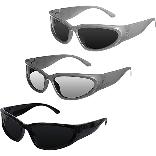 Nydotd 3 Pairs Y2K Sunglasses for Women Men Fashion Sport Shades Sun Glasses Trendy Wrap Around Sunglasses