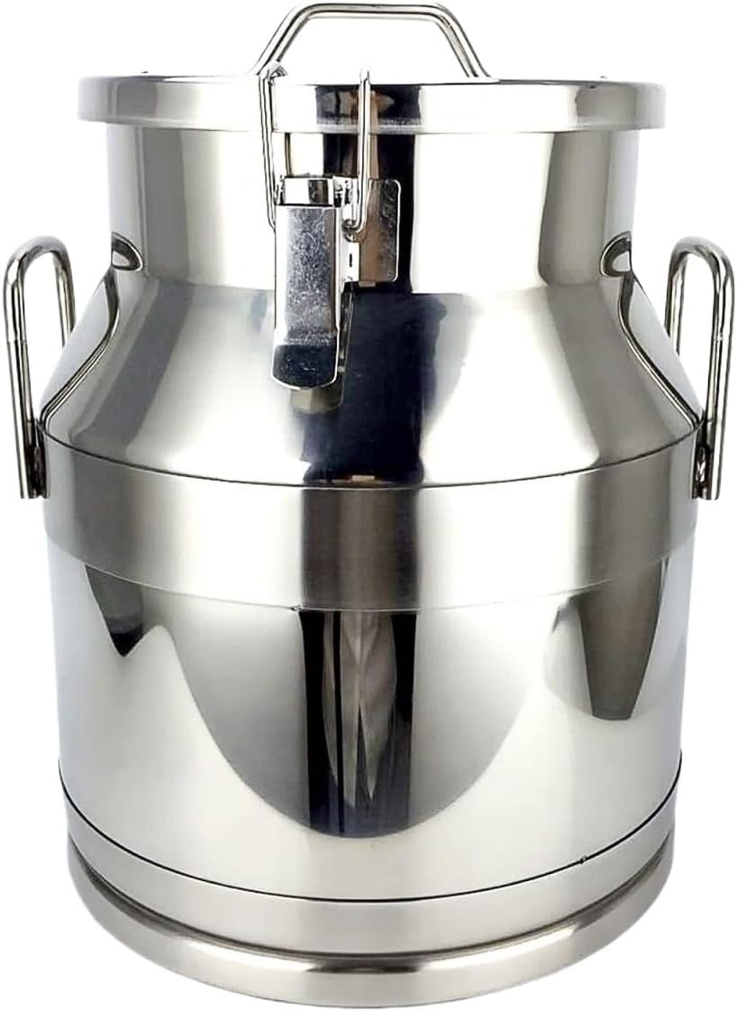 Milk Can Milk Bucket Heavy Duty Milk Can with Sealed Lid Stainless Steel Wine Pail Dairy Pot Bucket Transport Barrels Milk Transport Can Milk Jug (Silver 25L)
