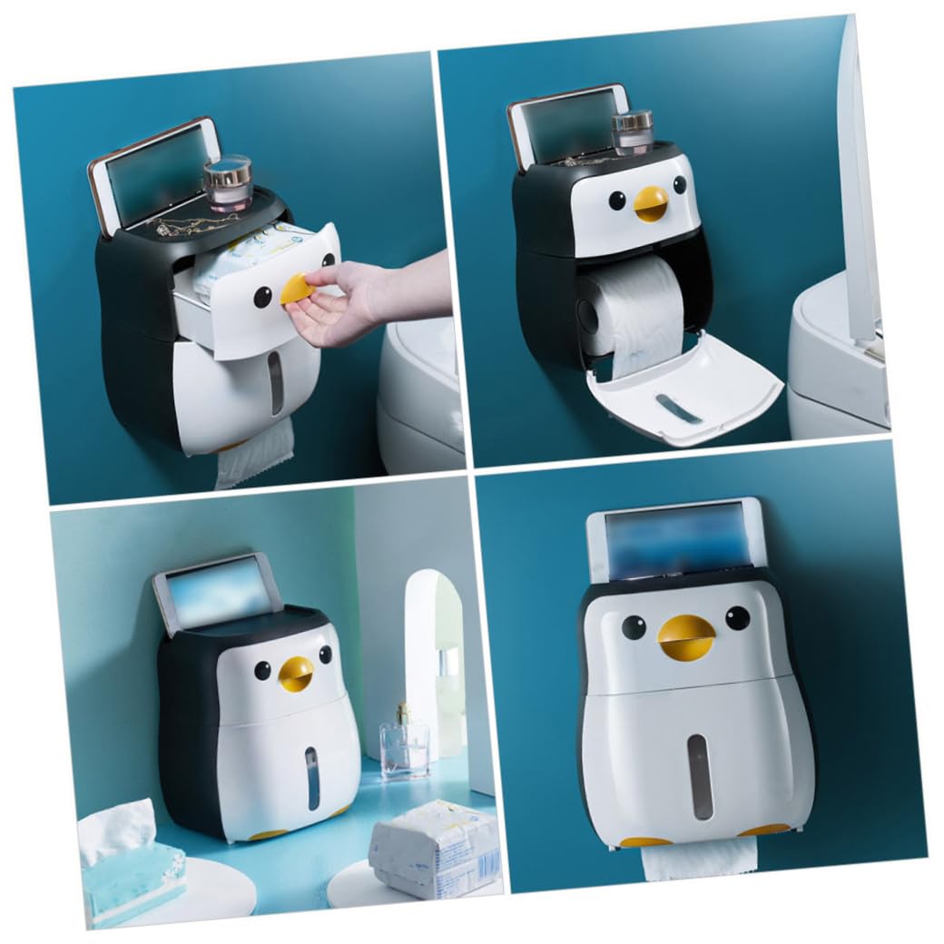 Weiße Kunststoff Papierbox Pinguin mit Ablage, Bohrfrei
