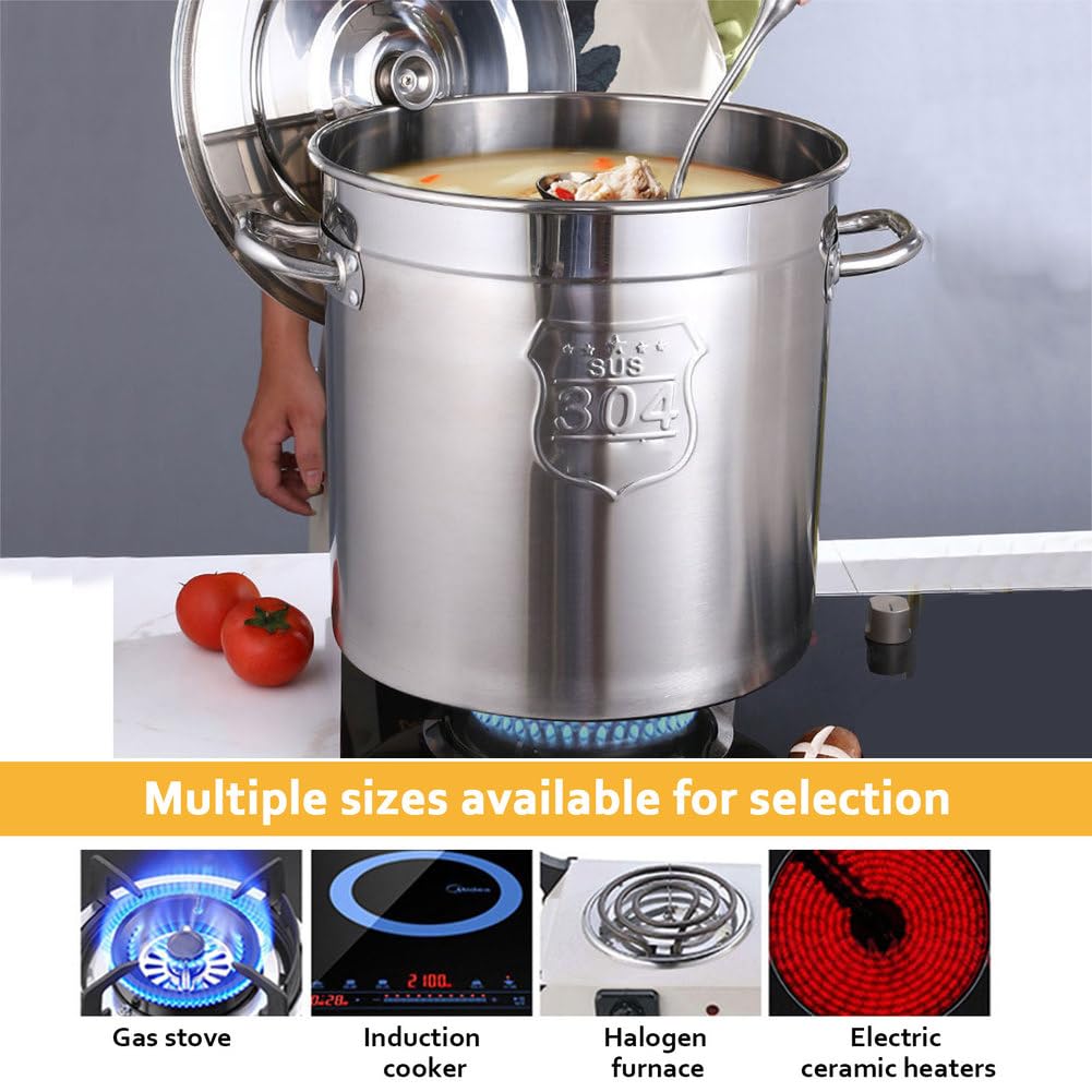 AIZYR Olla Sopera Olla Sopera De Acero Inoxidable 304, Olla Sopera Resistente con Tapa Olla De Cocción Compatible con Inducción para Sopa, Mariscos Y Arroz,20CM*20CM