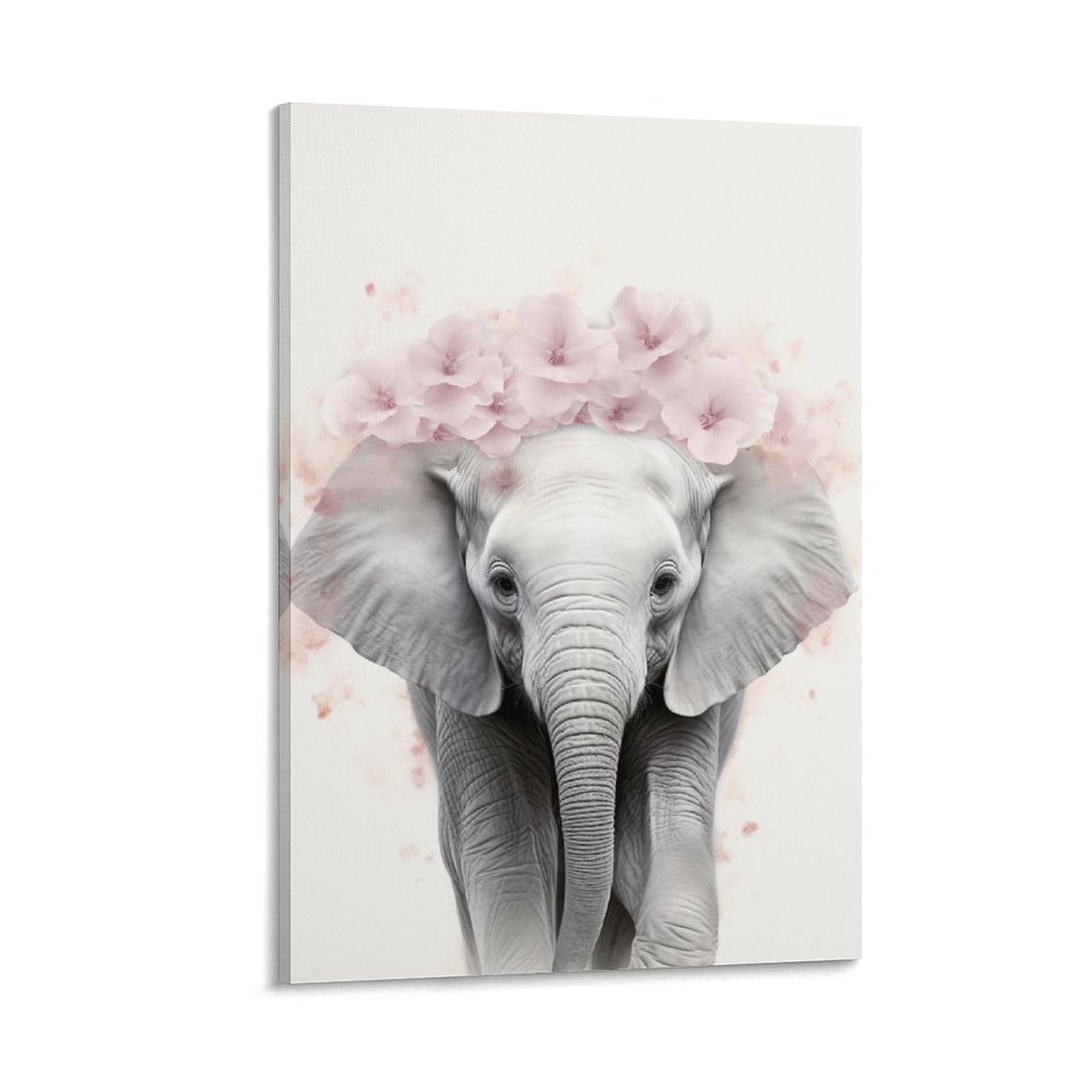 Foccar Frame-Contemporary Elephant Contemporary Elephant Canvas Wall Decor Flower Long Nosed Animal Poster Wall Art For Living Room Bedroom Artwork
