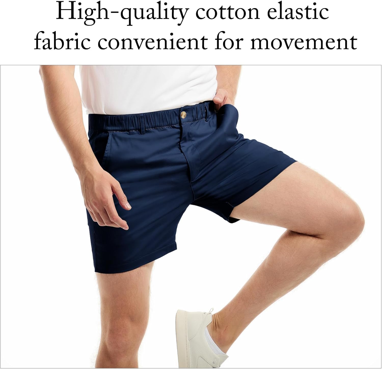 AIMPACT Mens Casual Cotton Shorts Classic Fit Elastic Waistband Casual Shorts 5.5 Inch Inseam with Pockets - Image 3