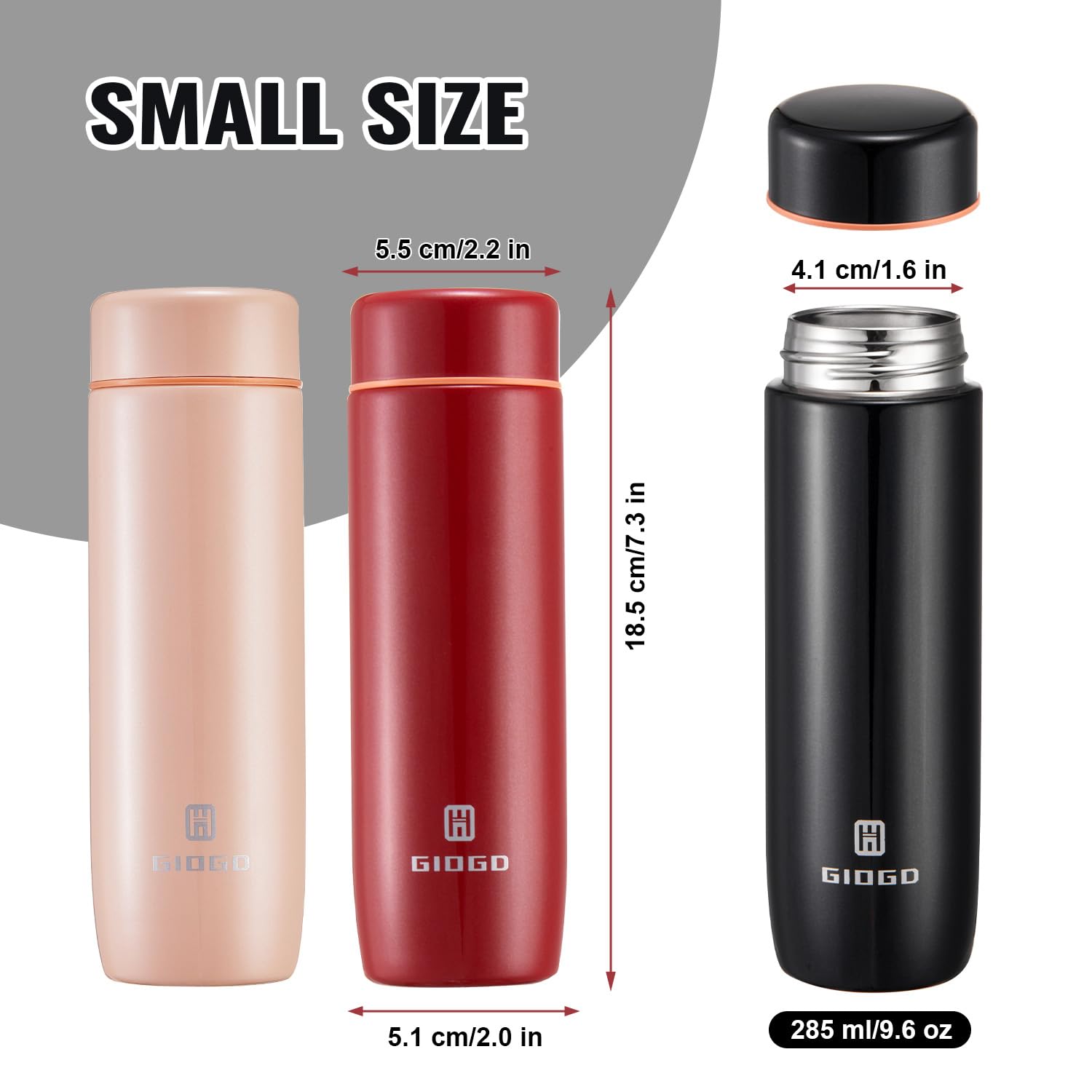 Small Water Bottle Steel 285ml/9.6oz Flask for Hot Drink Metal Water Bottle Insulated Stainless Steel Water Bottles Flask(Black) - Image 3
