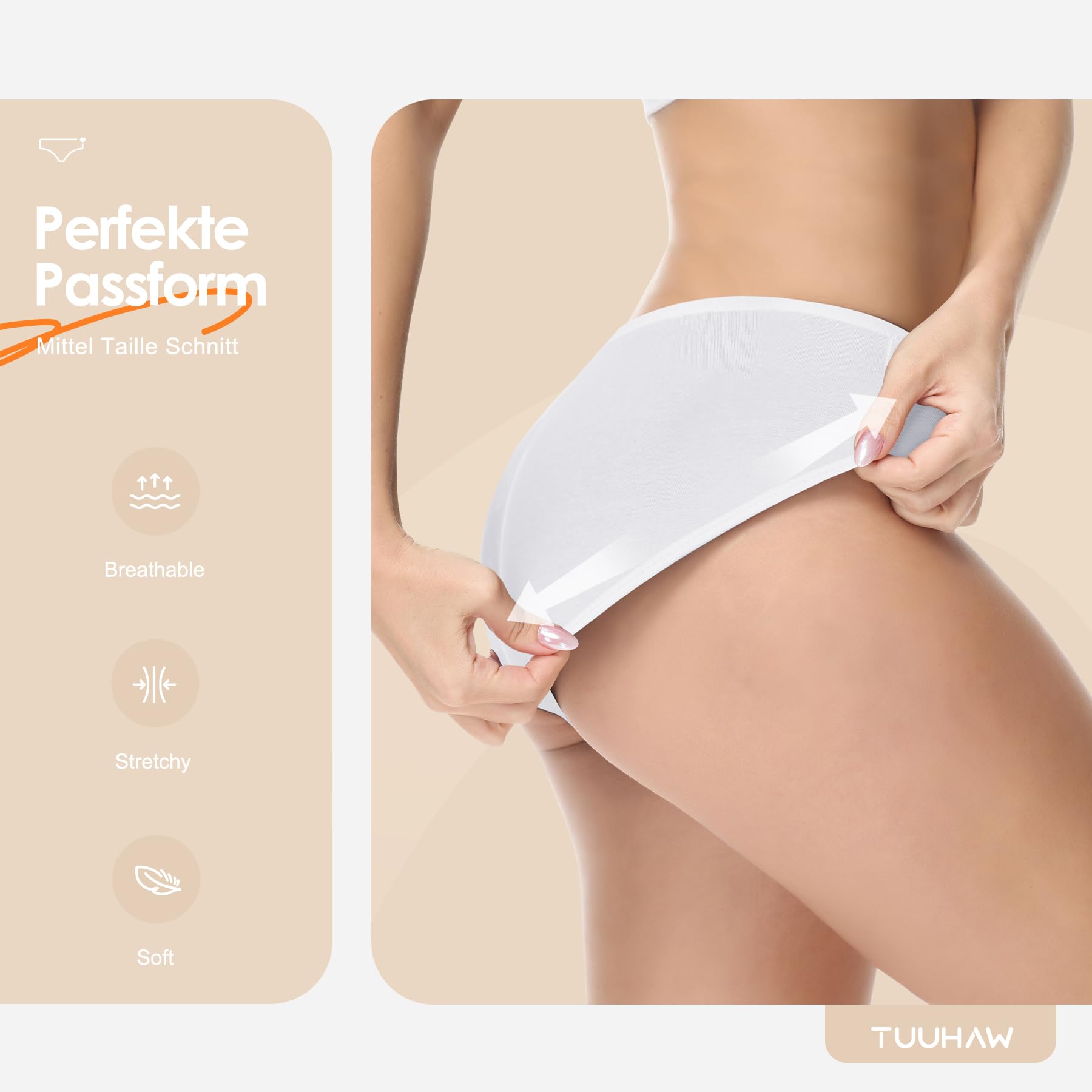 Unterhosen Damen Unterwäsche 6er Pack Baumwolle Slips Mittel Taille Panties