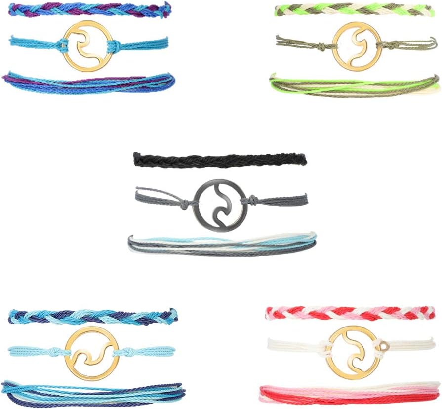 Bolonbi FRIUSATE 15 Pieces Wave Bracelet, Adjustable Braided Rope Bracelet Waterproof Bracelet Set Surfer Bracelet Friendship Bracelet for Women Girl