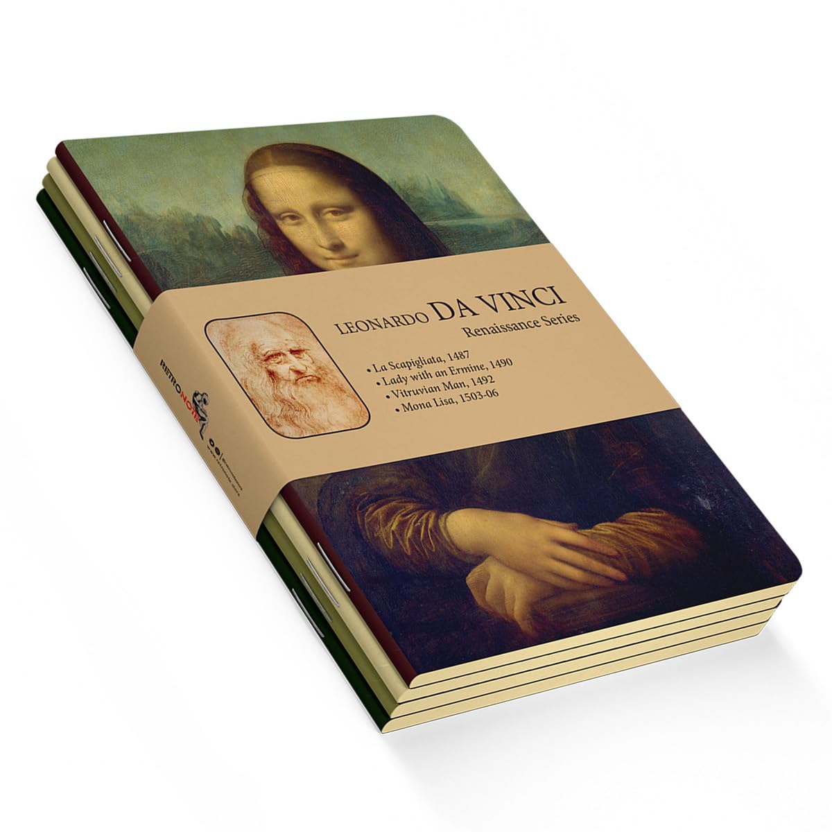 Retronote Da Vinci 4'lü Defter Seti, Renaissance Series, Çizgisiz, 64 Sayfa, 14x21 cm