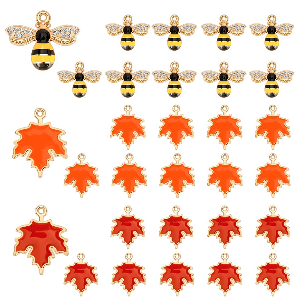 Aimou 26 Pieces Fall Maple Leaf and Bees charms for Thanksgiving Necklace Bracelets Earring Keychain Making