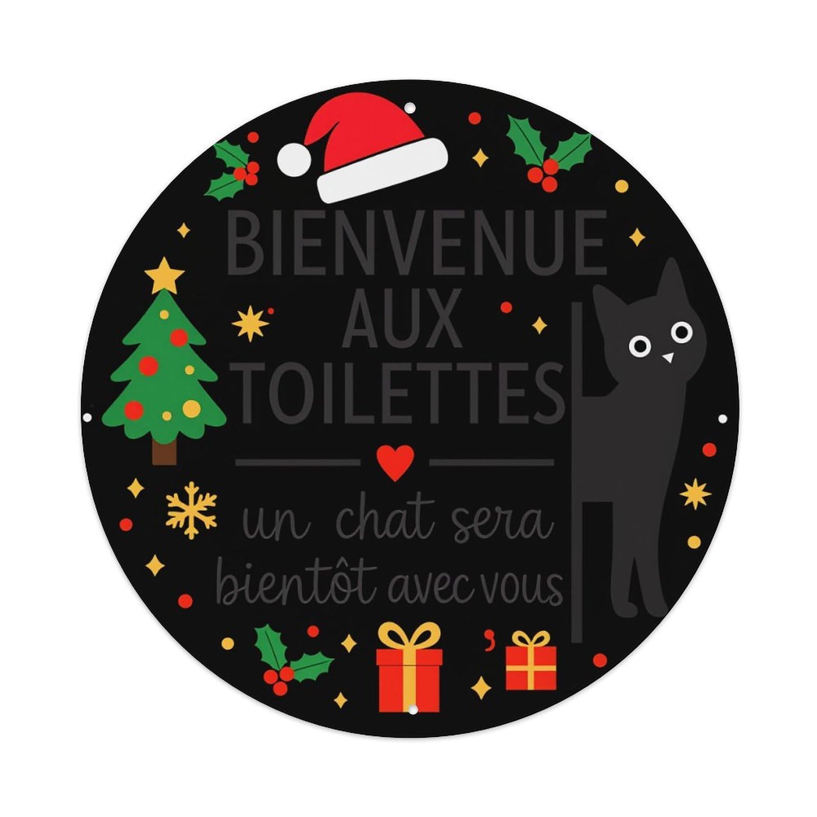 Christmas Cat Toilet Welcome Sign Round Tin Sign Vintage Style Metal Sign Home Bar Garden Wall Plaque Decor Metal Poster 8x8 Inch