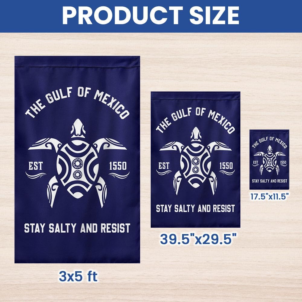 The Gulf Of Mexico Flag 3x5 Double Sided Established 1550 Sea Turtle Beach Graphic Design Flags, El Golfo De Mexicos 1550 Stay Salty And Resist Gulf Coast