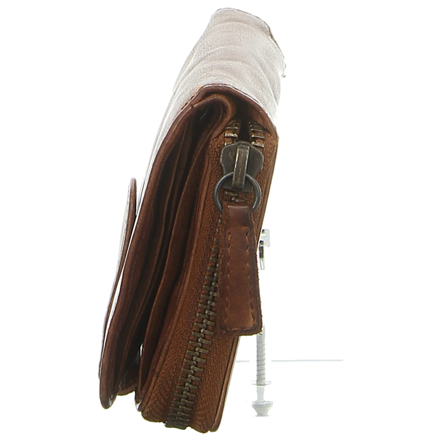 Bear Design Damen Geldbörse Leder Portemonnaie Geldbeutel 10 Kartenfächer Cognac